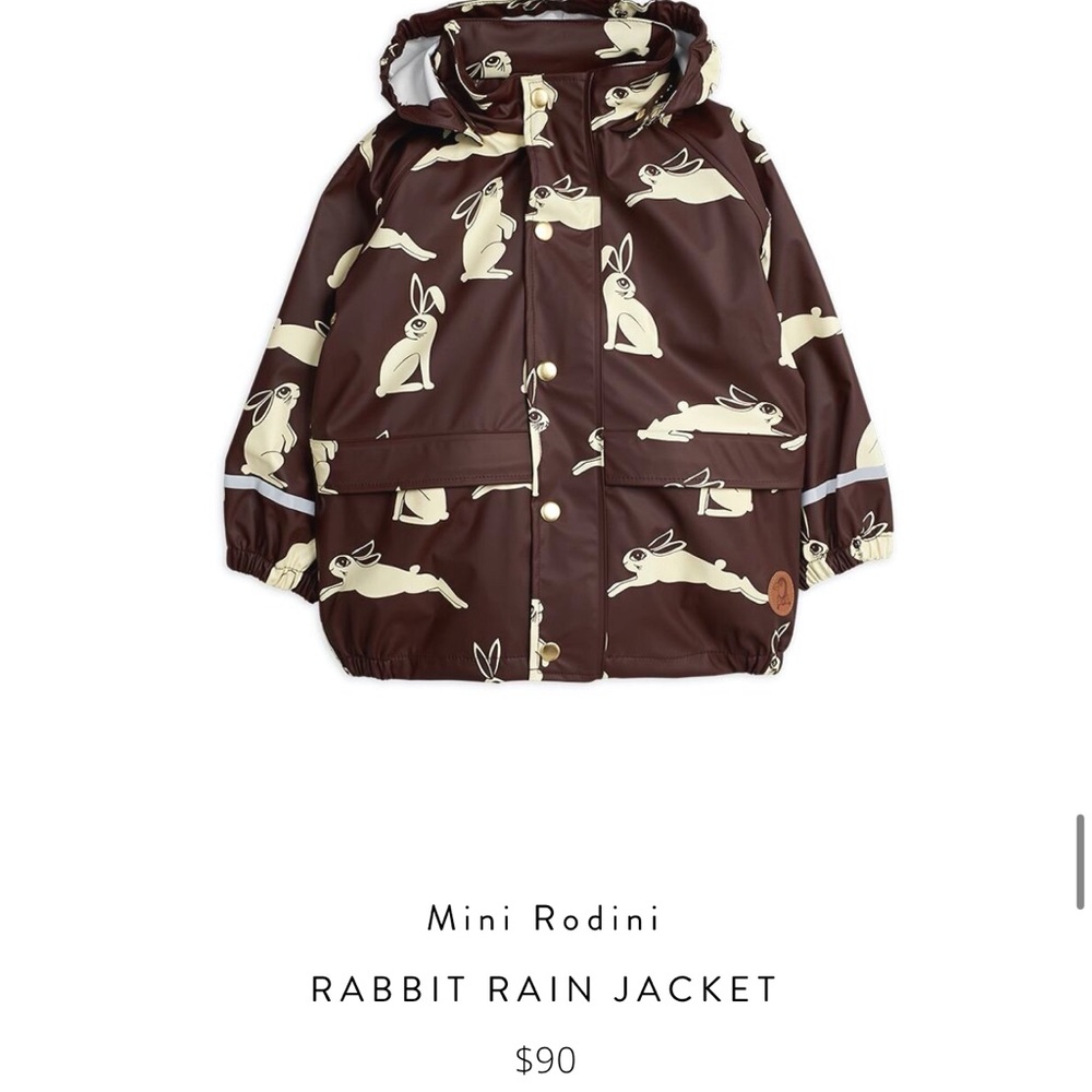 Mini Rodini Rain Set - jacket and wading suspender bottoms, White Rabbits, 4-5T